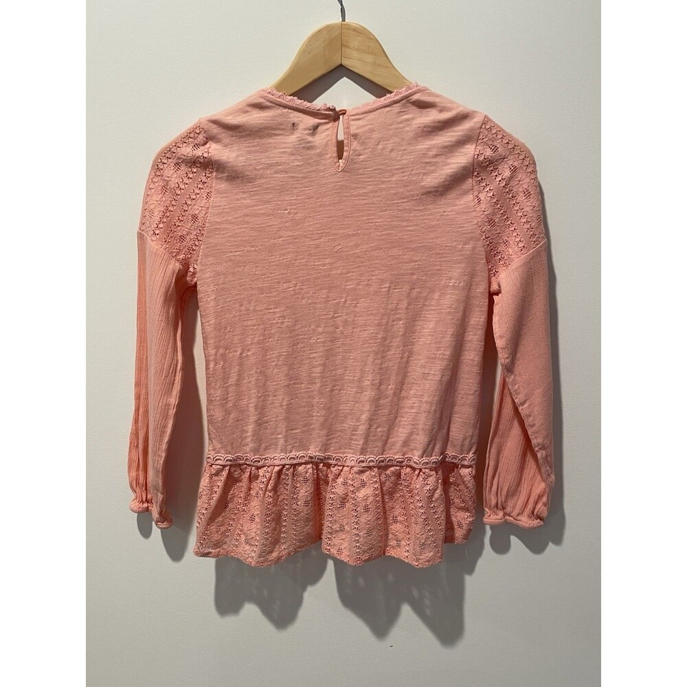 True Craft Top Girls Long Sleeve Peach Ruffle Lace Pleated Size Large - Picture 4 of 5
